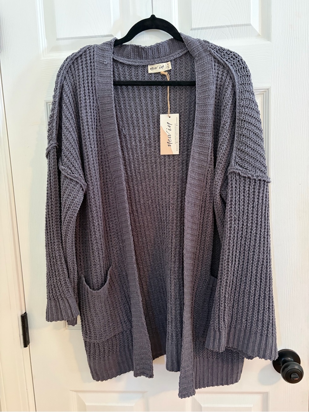 NWT New In Gray Open-Front Knit Cardigan Sweater